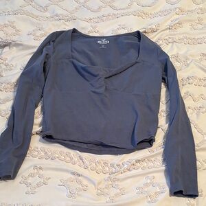 Hollister Slate Blue Long Sleeve Square-Neck Slightly Cropped Top